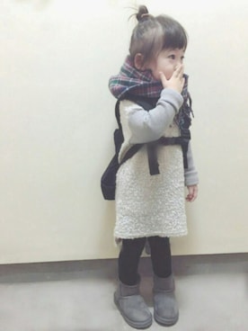 「アイテム（ダッフルコート、イエロー系）」を使った、rii_さん（キッズ・90cm）の秋コーディネート