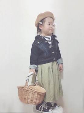 「apres les cours（アプレレクール）のアイテム（デニムジャケット）」を使った、rii_さん（キッズ・90cm）の春コーディネート