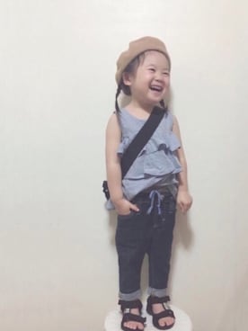 「スポサン」｜「アイテム（ハンチング/ベレー帽）」を使った、rii_さん（キッズ・90cm）の夏コーディネート