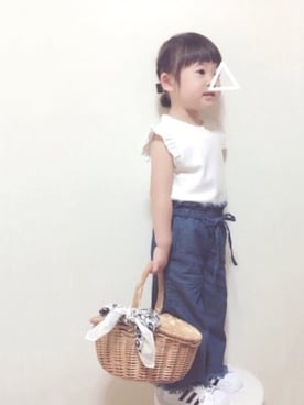 「白トップス」｜「アイテム（その他）」を使った、rii_さん（キッズ・90cm）の夏コーディネート