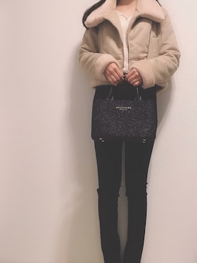 「one after another NICE CLAUP（ワンアフターアナザーナイスクラップ）のアイテム（ライダースジャケット）」を使った、.suzuさん（レディース・162cm）の冬コーディネート