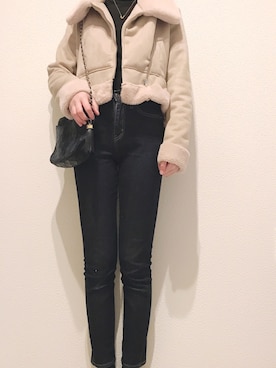「one after another NICE CLAUP（ワンアフターアナザーナイスクラップ）のアイテム（ライダースジャケット）」を使った、.suzuさん（レディース・162cm）の冬コーディネート