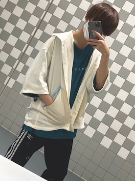 「SHAREEF（シャリーフ）の"ROGO MARK" S/S BIG T（Tシャツ/カットソー、ブルー系）」を使った、rim@「低身長ってやつ」さん（メンズ・160cm）の秋コーディネート