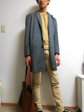 「お買い物」｜「アイテム（トートバッグ）」を使った、りょうさん（メンズ・175cm）の秋コーディネート