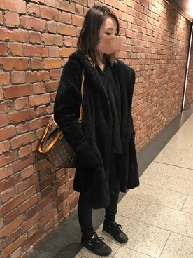 「H&M（エイチ・アンド・エム）のアイテム（ムートンコート）」を使った、MMさん（レディース・163cm）の冬コーディネート