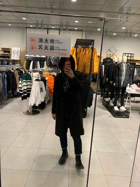 「H&M（エイチ・アンド・エム）のアイテム（ダッフルコート）」を使った、姜如是さん（メンズ・184cm）の冬コーディネート