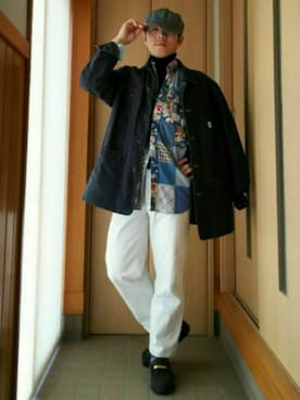 「アイテム（ローファー、ブルー系）」を使った、おとうニャンさん（メンズ・165cm）の春コーディネート