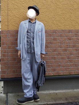 「ストローハット」｜「アイテム（ジャケット/アウター）」を使った、おとうニャンさん（メンズ・165cm）の夏コーディネート