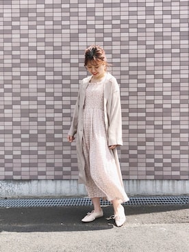 「ロングジャケット」｜「アイテム（ワンピース/ドレス）」を使った、ねねさん（レディース・155cm）の春コーディネート
