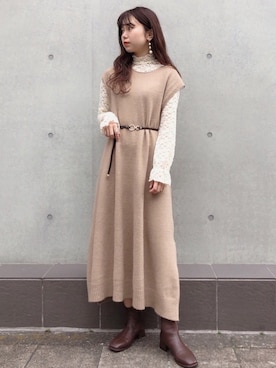 「アイテム（リング）」を使った、ねねさん（レディース・155cm）の冬コーディネート