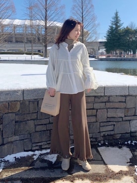 「リブニットパンツ」｜ねねさん（レディース・155cm）の冬コーディネート