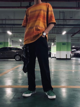 「NIKE（ナイキ）のアイテム（チノパンツ、ブラック系）」を使った、几鱼さん（メンズ・190cm）の春コーディネート