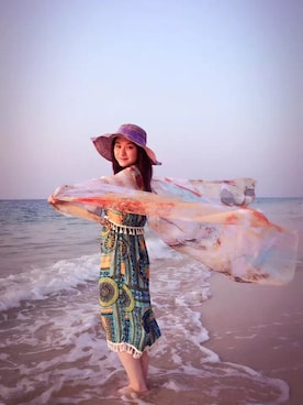 「アイテム（サンバイザー、パープル系）」を使った、亲爱的小桶さん（レディース・156cm）の冬コーディネート