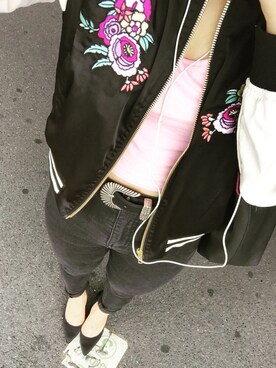 「mistyのアイテム（Tシャツ/カットソー、ピンク系）」を使った、tsuguさん（レディース・155cm）の夏コーディネート