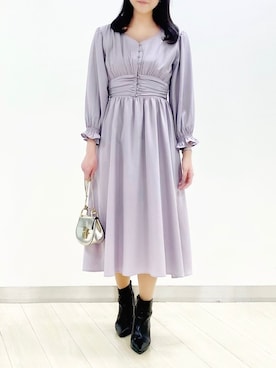 袖口フリル付きフロント釦タック シャーリングワンピースを使った人気ファッションコーディネート Wear