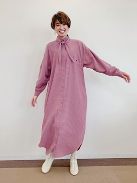 「アイテム（シャツワンピース）」を使った、南明奈さん（レディース・162cm・20代）の冬コーディネート