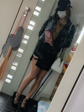「マスタード」｜「アイテム（ライダースジャケット）」を使った、なぁさん（レディース・164cm）の春コーディネート