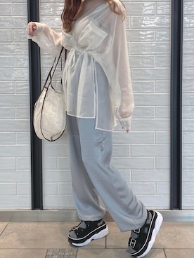 「へザー」｜「アイテム（トートバッグ）」を使った、HARUKIさん（レディース・157cm）の春コーディネート