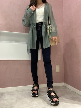 「Heather（ヘザー）のサイドスリットスケチュニックシャツ　885763（シャツ/ブラウス）」を使った、HARUKIさん（レディース・157cm）の春コーディネート