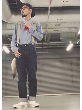 「アイテム（サスペンダー）」を使った、TERRYさん（メンズ・172cm）の夏コーディネート
