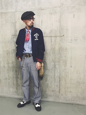 「ヒッコリーパンツ」｜「アイテム（ブルゾン）」を使った、TERRYさん（メンズ・172cm）の秋コーディネート