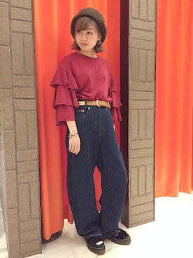 「フレアスリーブ」｜「アイテム（ハンチング/ベレー帽）」を使った、まみたすさん（レディース・152cm）の夏コーディネート