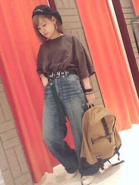 「RNA（アールエヌエー）のアイテム（帽子）」を使った、まみたすさん（レディース・152cm）の夏コーディネート