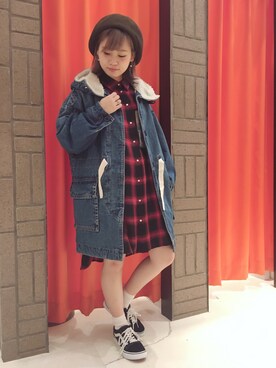 「チェックワンピース」｜「アイテム（ダッフルコート）」を使った、まみたすさん（レディース・152cm）の秋コーディネート