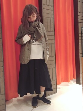 「刺繍」｜「アイテム（ミリタリージャケット）」を使った、まみたすさん（レディース・152cm）の冬コーディネート