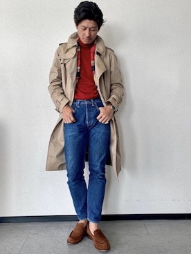 「フレンチカジュアル」｜「アイテム（トレンチコート）」を使った、t.kiyomotoさん（メンズ・179cm）の冬コーディネート