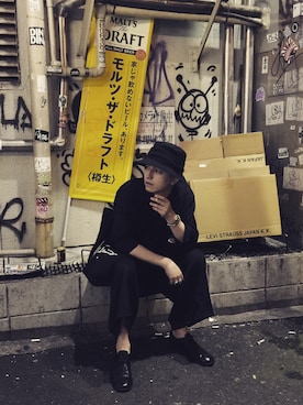 「Yohji Yamamoto（ヨウジヤマモト）のアイテム（クラッチバッグ）」を使った、Akiさん（メンズ・178cm）の冬コーディネート