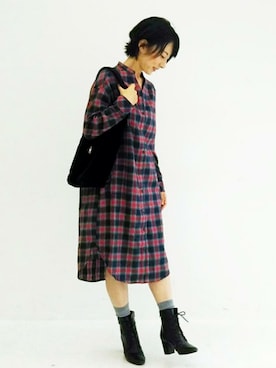 「アイテム（シャツワンピース）」を使った、リブイン_フェリシモさん（レディース・161cm・30代）の秋コーディネート