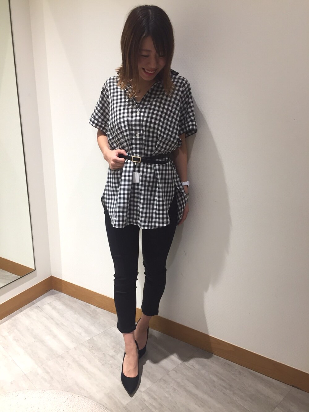 「LEPSIMのアイテム（シャツ/ブラウス、ホワイト系）」を使った、っちさん（レディース・158cm）の秋コーディネートの1枚目の写真