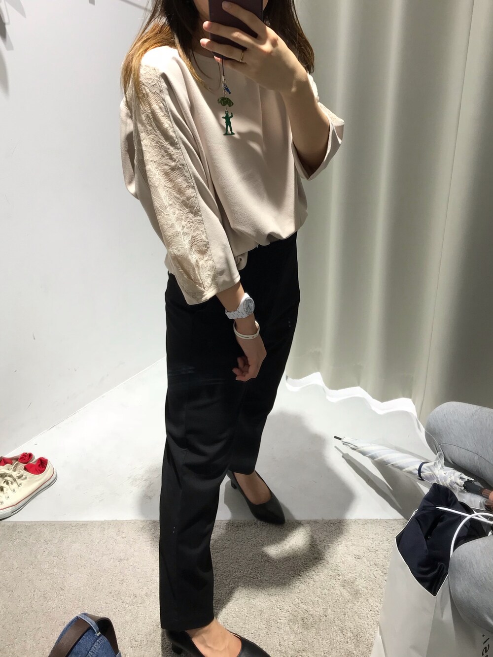 「LEPSIMのカタレースツカイプルオーバー　828130（Tシャツ/カットソー、ベージュ系）」を使った、っちさん（レディース・158cm）の春コーディネートの1枚目の写真