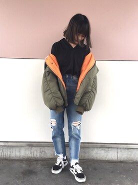 「スプリングSENSEOFPLACE」｜「アイテム（ダウンジャケット/コート）」を使った、fumiさん（レディース・151cm）の春コーディネート