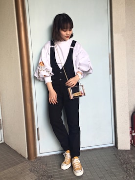 「GU（ジーユー）のアイテム（サロペット/オーバーオール）」を使った、fumiさん（レディース・151cm）の春コーディネート