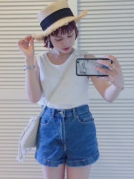 「American Apparel（アメリカンアパレル）のアイテム」を使った、fumiさん（レディース・151cm）の夏コーディネート