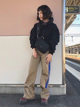 「agnes b.（アニエスベー）のアイテム（バッグ）」を使った、fumiさん（レディース・151cm）の冬コーディネート