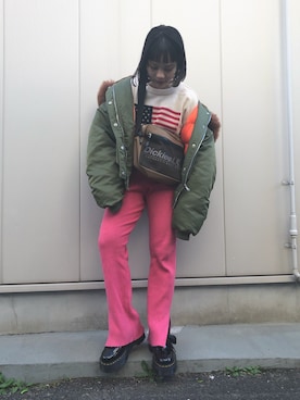 「Dickies（ディッキーズ）のアイテム（バッグ）」を使った、fumiさん（レディース・151cm）の冬コーディネート