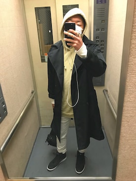 「Jordan」｜「アイテム（ステンカラーコート）」を使った、hayate_mc sohさん（メンズ・166cm）の冬コーディネート