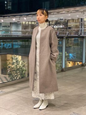 「RECOMMEND  ITEM STYLING」｜「アイテム（ノーカラーコート）」を使った、narumiさん（レディース・158cm）の冬コーディネート