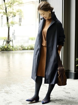 「アイテム（バレエシューズ、ブルー系）」を使った、nagiさん（レディース・160cm）の秋コーディネート