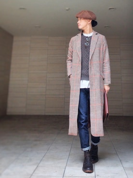 「ハンチング」｜「アイテム（チェスターコート）」を使った、Hiro.さん（メンズ・170cm）の秋コーディネート