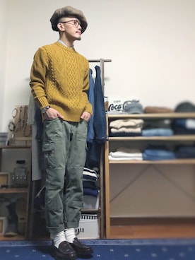 「アイテム（ハンチング/ベレー帽）」を使った、Hiro.さん（メンズ・170cm・20代）の秋コーディネート