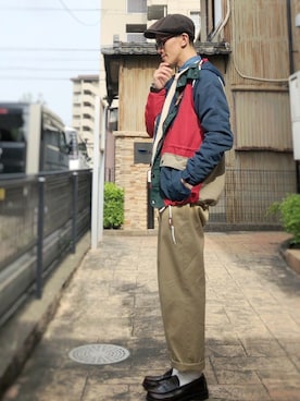 「ハンチング」｜「アイテム（マウンテンパーカー）」を使った、Hiro.さん（メンズ・170cm）の春コーディネート