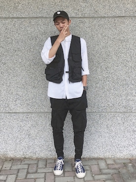「plain-me（プレインミー）のアイテム（シャツ/ブラウス）」を使った、洪承嘉さん（メンズ・180cm）の春コーディネート