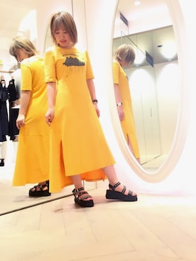 「FURFUR（ファーファー）のピラミッドワンピース（ワンピース、イエロー系）」を使った、FURFUR ルミネエスト新宿店さん（レディース・160cm）の春コーディネート