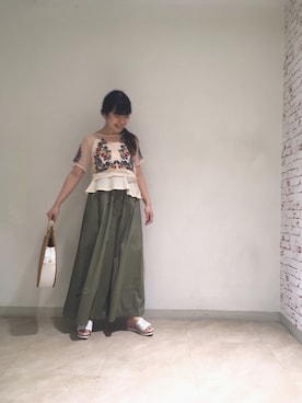 「FURFUR（ファーファー）のチュール刺繍トップス（シャツ/ブラウス、ピンク系）」を使った、FURFUR ルミネエスト新宿店さん（レディース・160cm）の春コーディネート