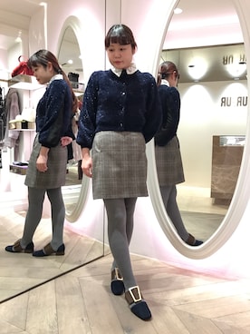 「FURFUR（ファーファー）のシフォンコンビカーディガン（トップス、その他）」を使った、FURFUR ルミネエスト新宿店さん（レディース・160cm）の冬コーディネート