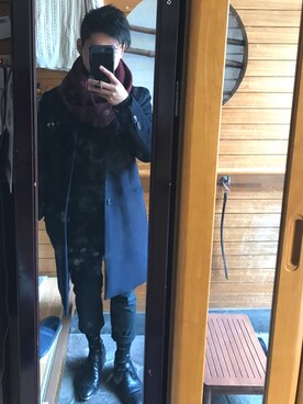 「アイテム（チェスターコート、ブルー系）」を使った、WATAさん（メンズ・158cm）の冬コーディネート